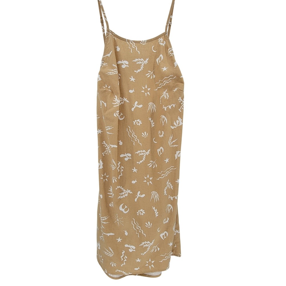 A New Day Tan Coastal Print Open Tie Back Mini Dress Womens Medium Beachy Sexy